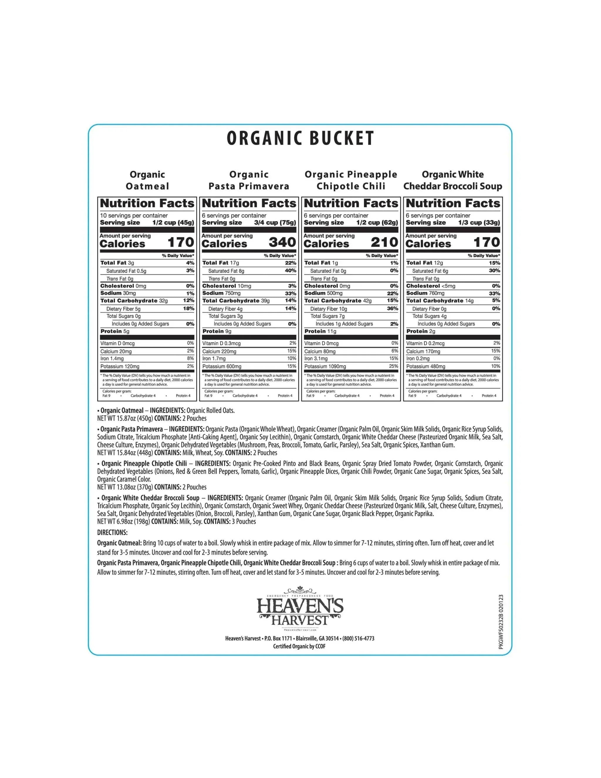 Organic Freeze-Dried Emergency Food Kit with 62 servings in a 4-gallon bucket for 7-day survival meals
