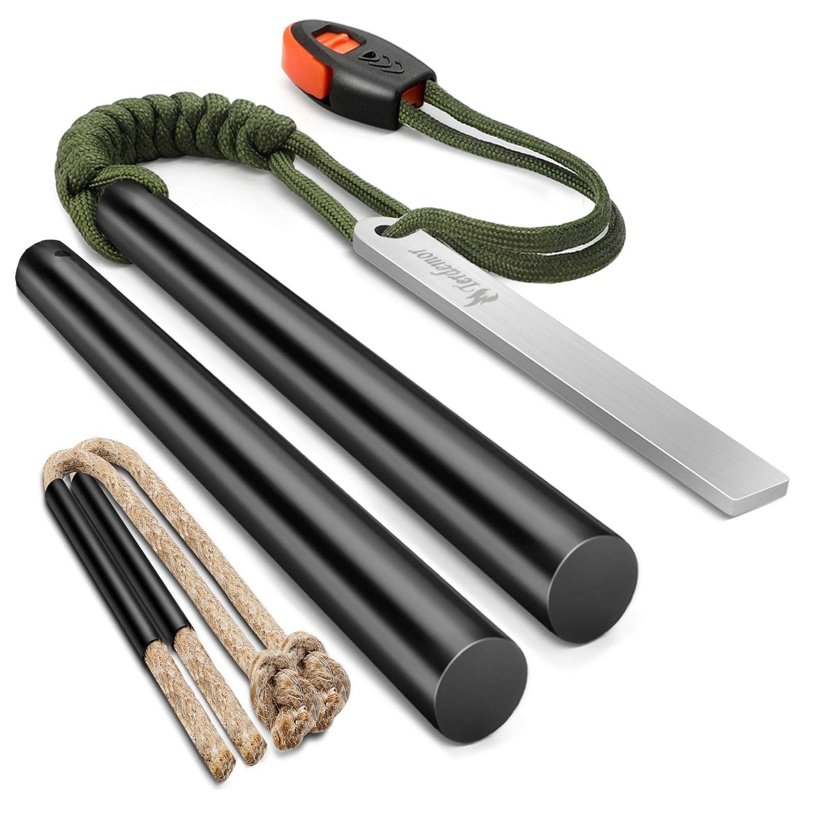 Ferro Rod Fire Starter Kit with Tinder & Paracord