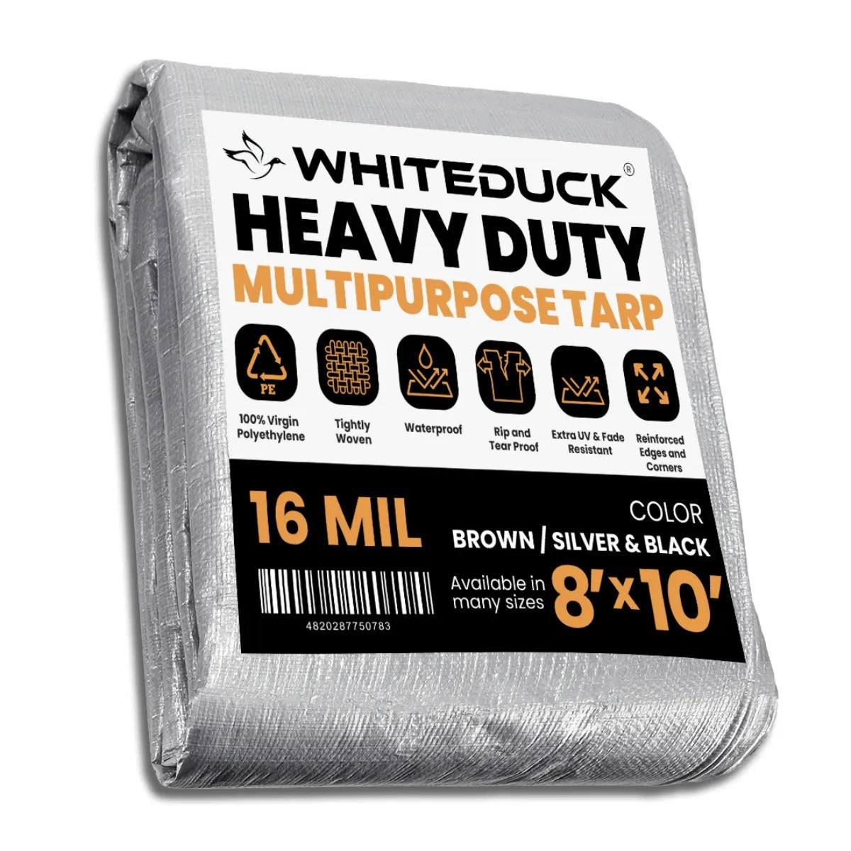 8’ x 10’ Super Heavy Duty Poly Tarp with reinforced corners and brass grommets for heavy-duty outdoor protection
