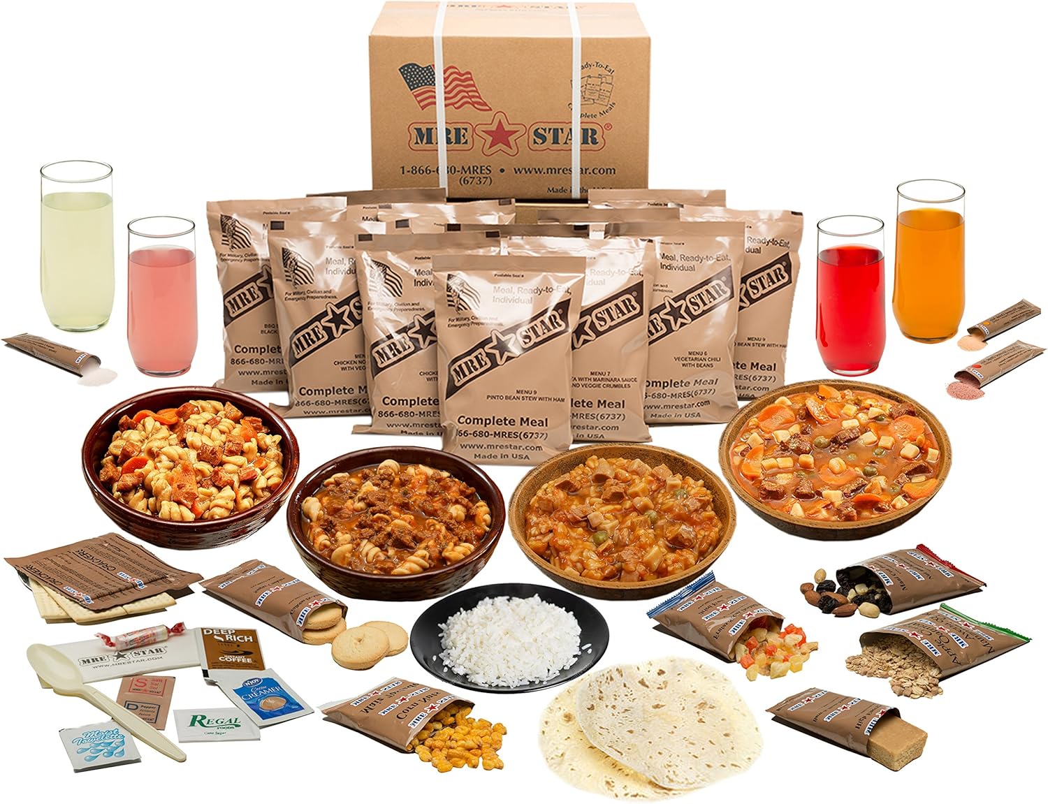 MRE Case Pack with Heaters (12 meals - 1,100 to 1,300 calories per meal)