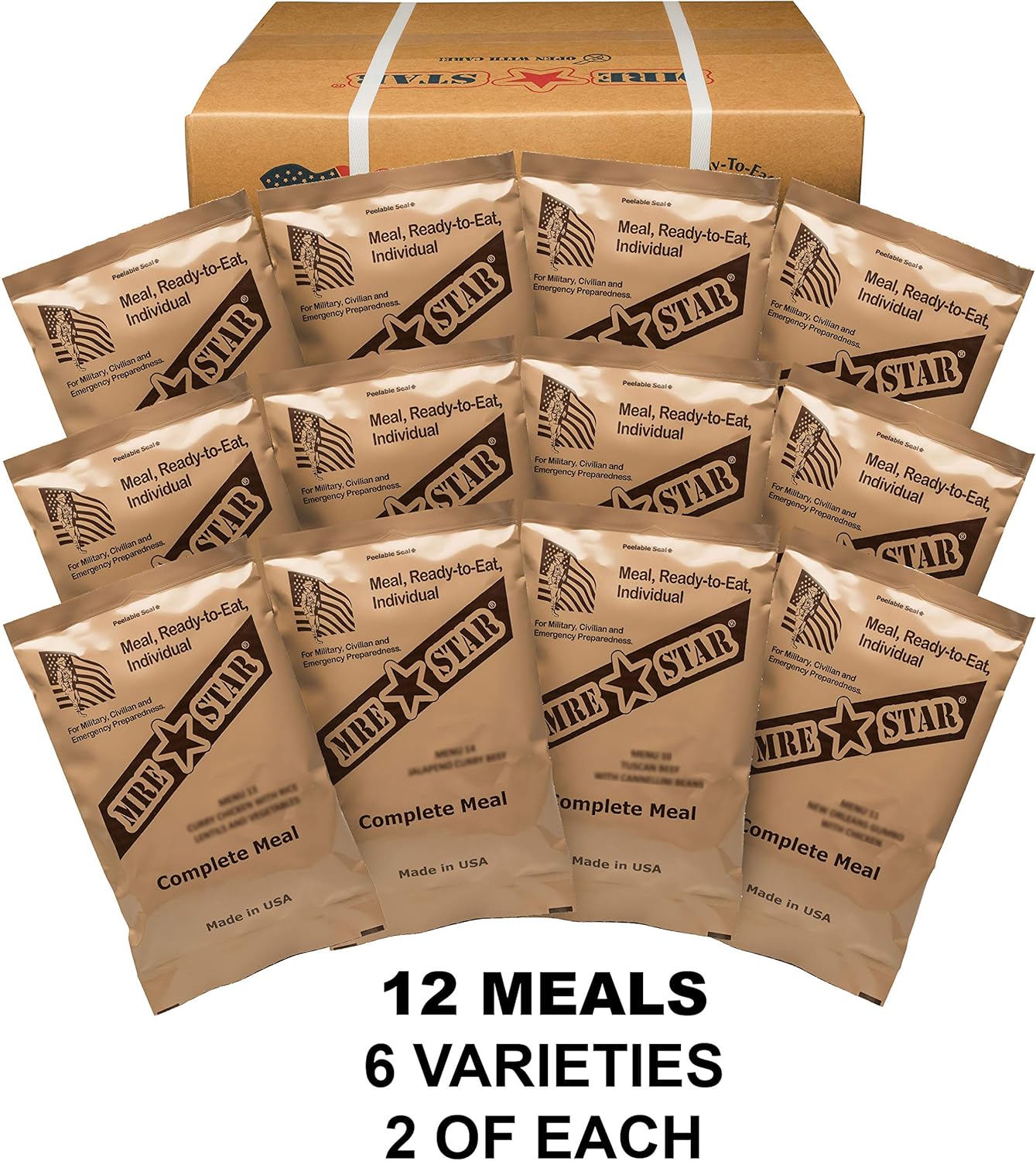 MRE Case Pack with Heaters (12 meals - 1,100 to 1,300 calories per meal)