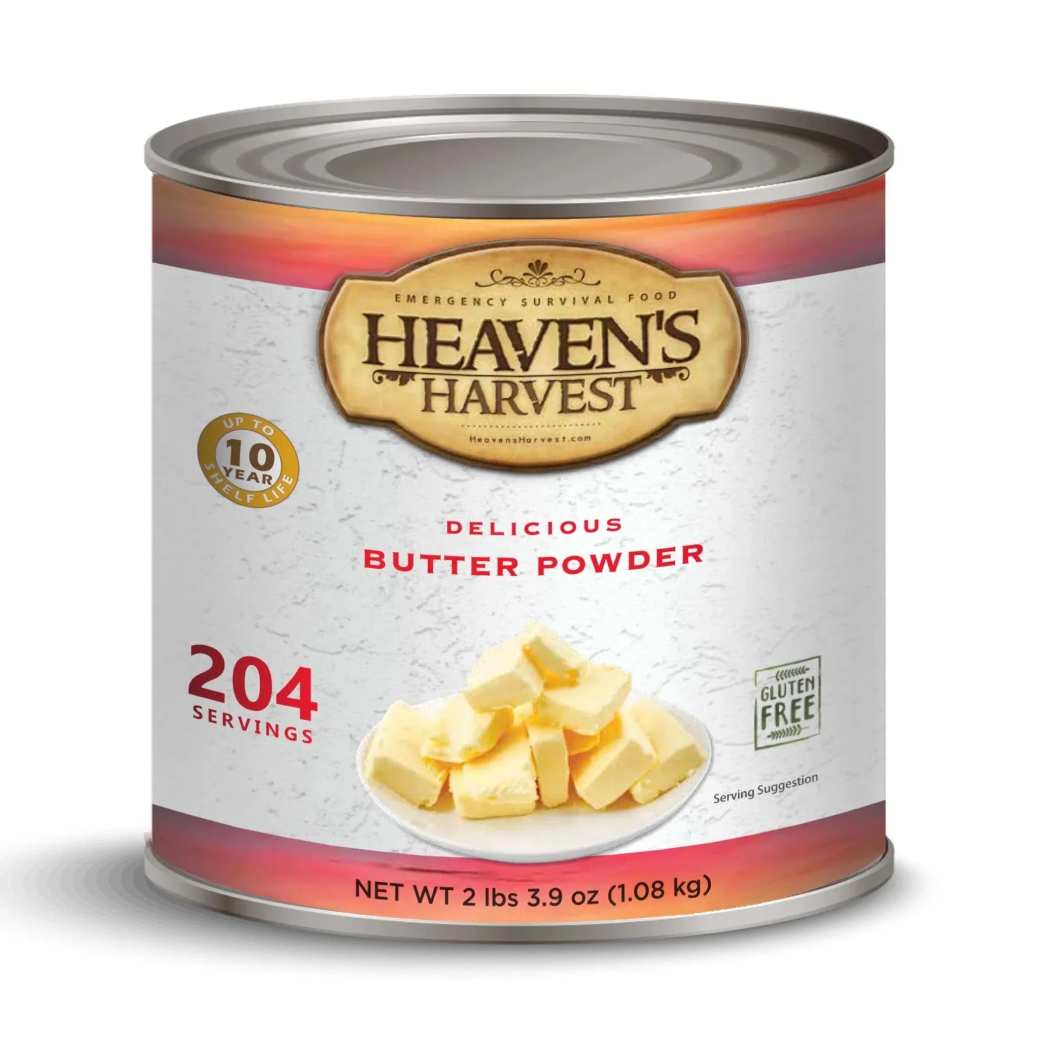 Heaven's Harvest freeze-dried butter #10 can with 10-year shelf life for emergency food storage