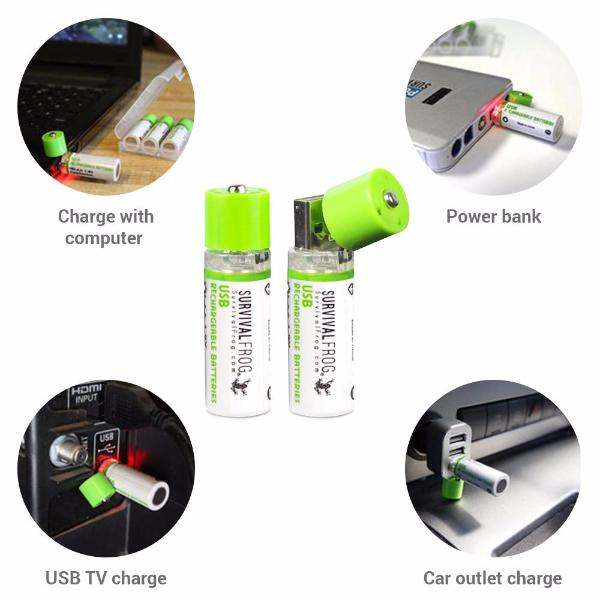 USB Rechargeable AA Batteries w/4-port USB Charger