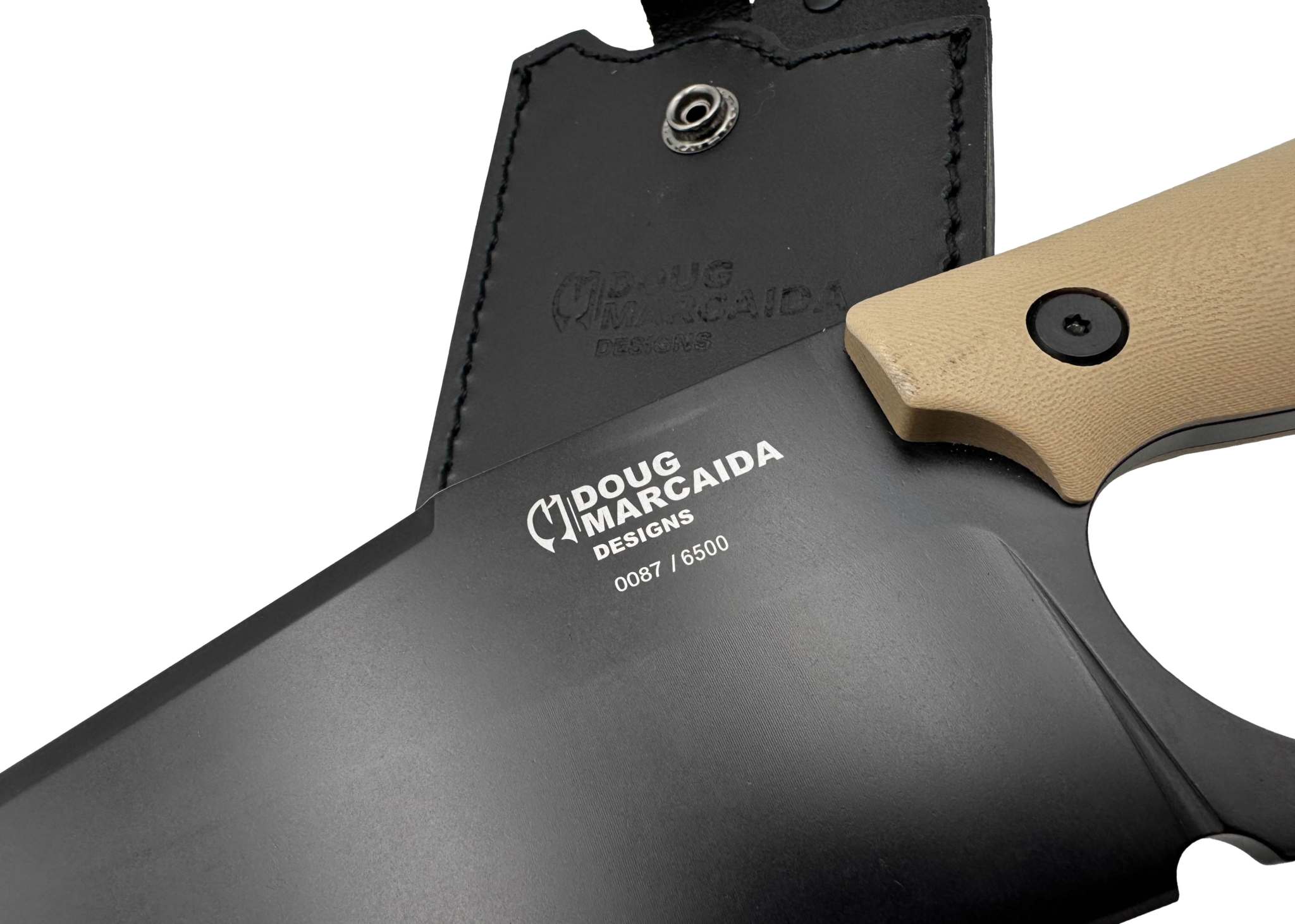 Doug Marcaida Cleaver large Serbian cleaver with 8.5-inch stainless steel blade and leather sheath for outdoor and self-defense use