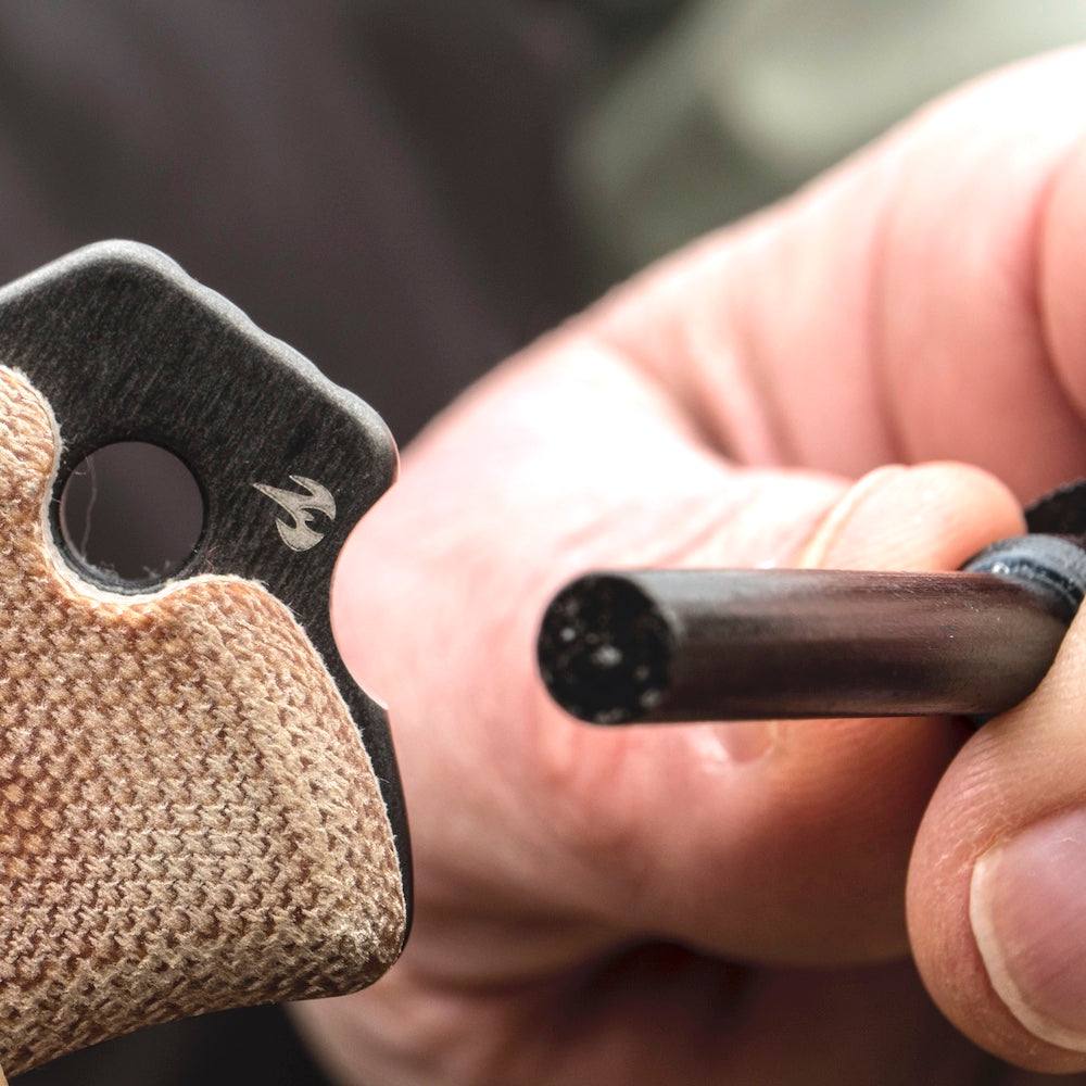 MSK-1 Firesteel Kit 2.0 with black aluminum handle and Kydex sheath for outdoor fire-starting