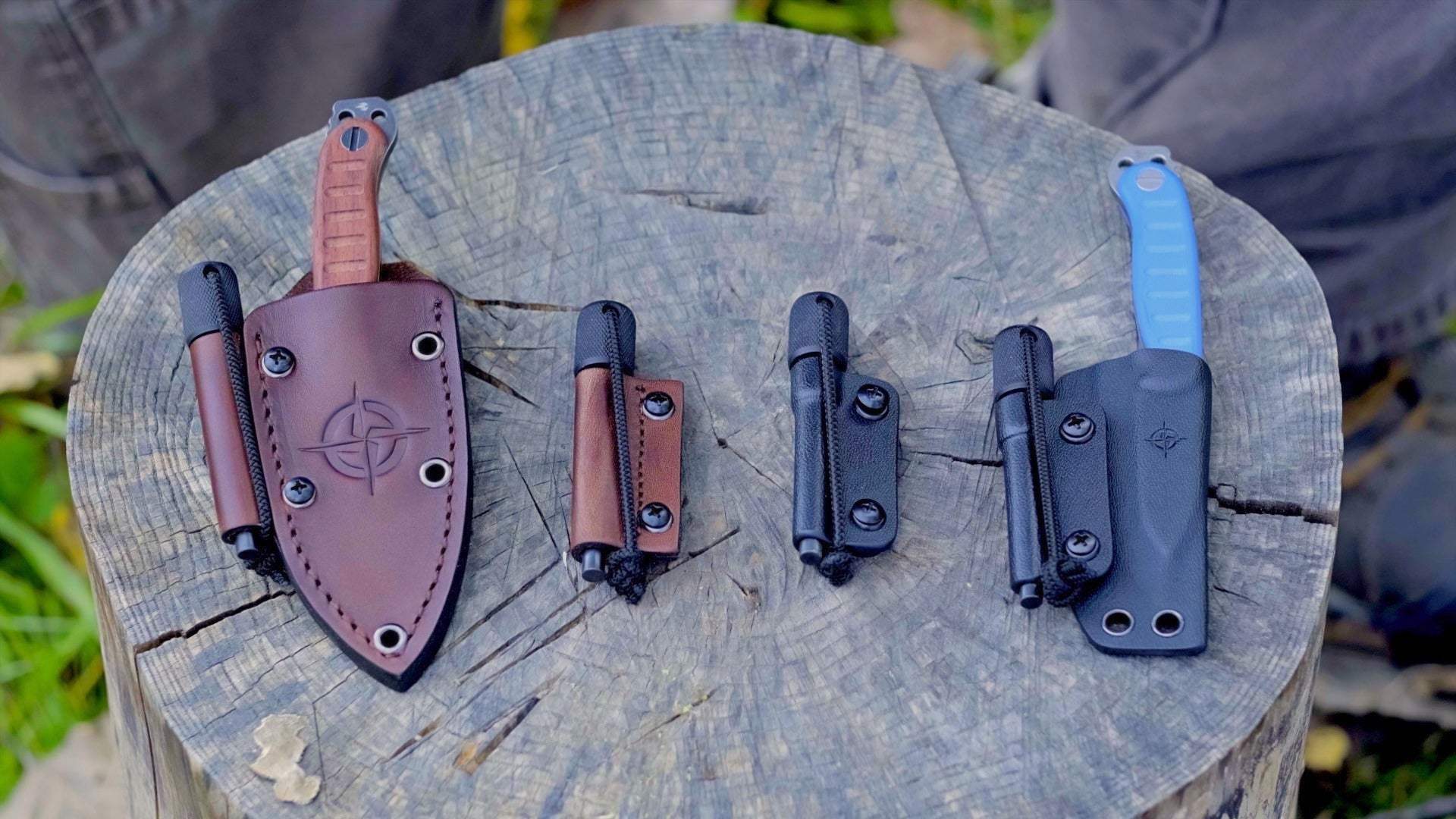 MSK-1 Firesteel Kit 2.0 with black aluminum handle and choice of Kydex or leather sheath for reliable outdoor fire-starting