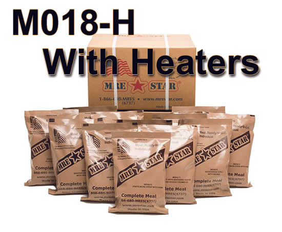 MRE Case Pack with Heaters (12 meals - 1,100 to 1,300 calories per meal)