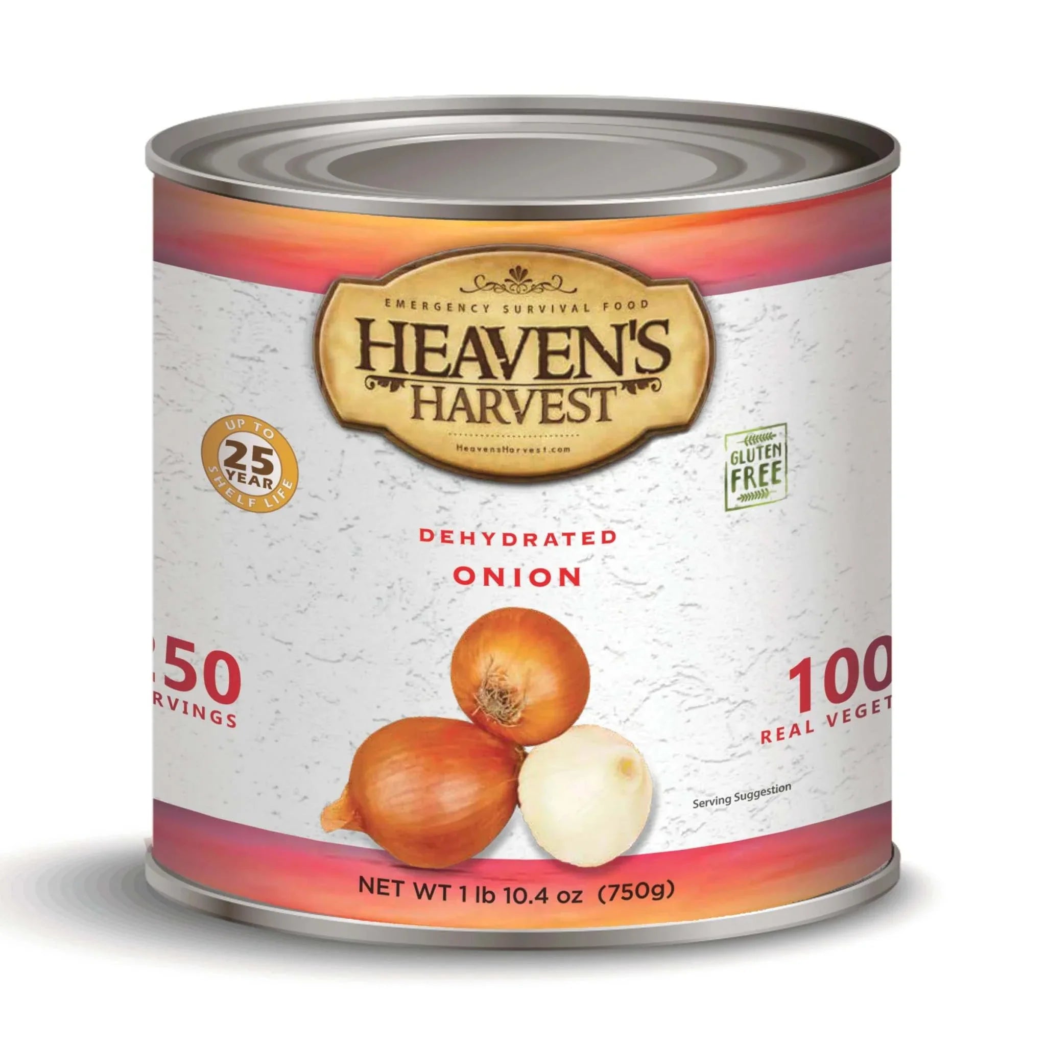 Large #10 can of dehydrated chopped onions with label and serving suggestions