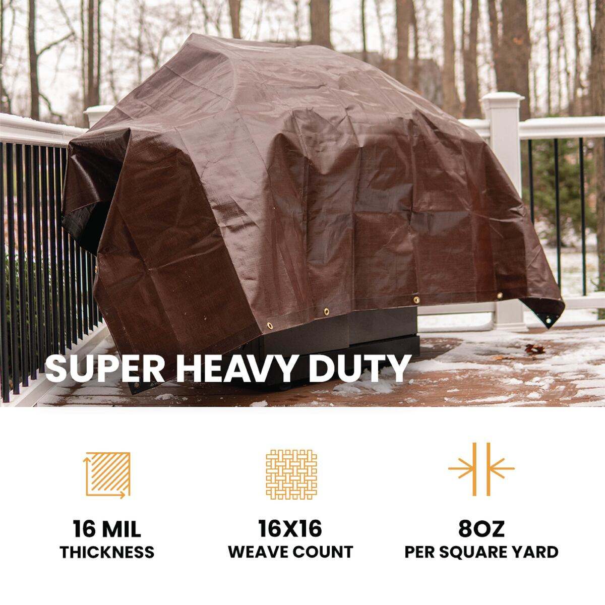 6' x 8' super heavy duty poly tarp folded showing reinforced edges and durable material
