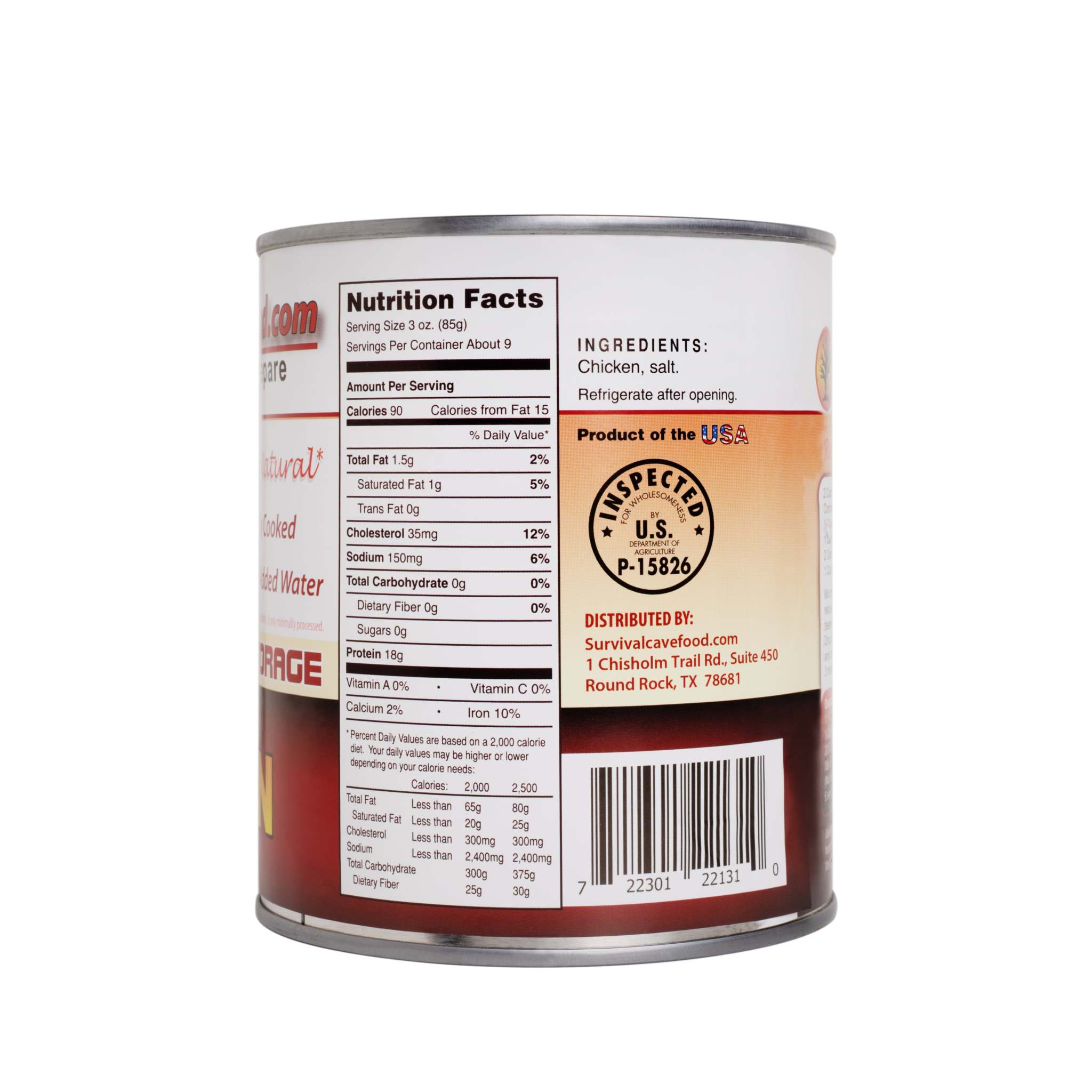 Survival Cave Mixed 12 pack of 28 oz cans with 3 chicken, 3 turkey, 3 pork, and 3 ground beef ready-to-eat canned meats