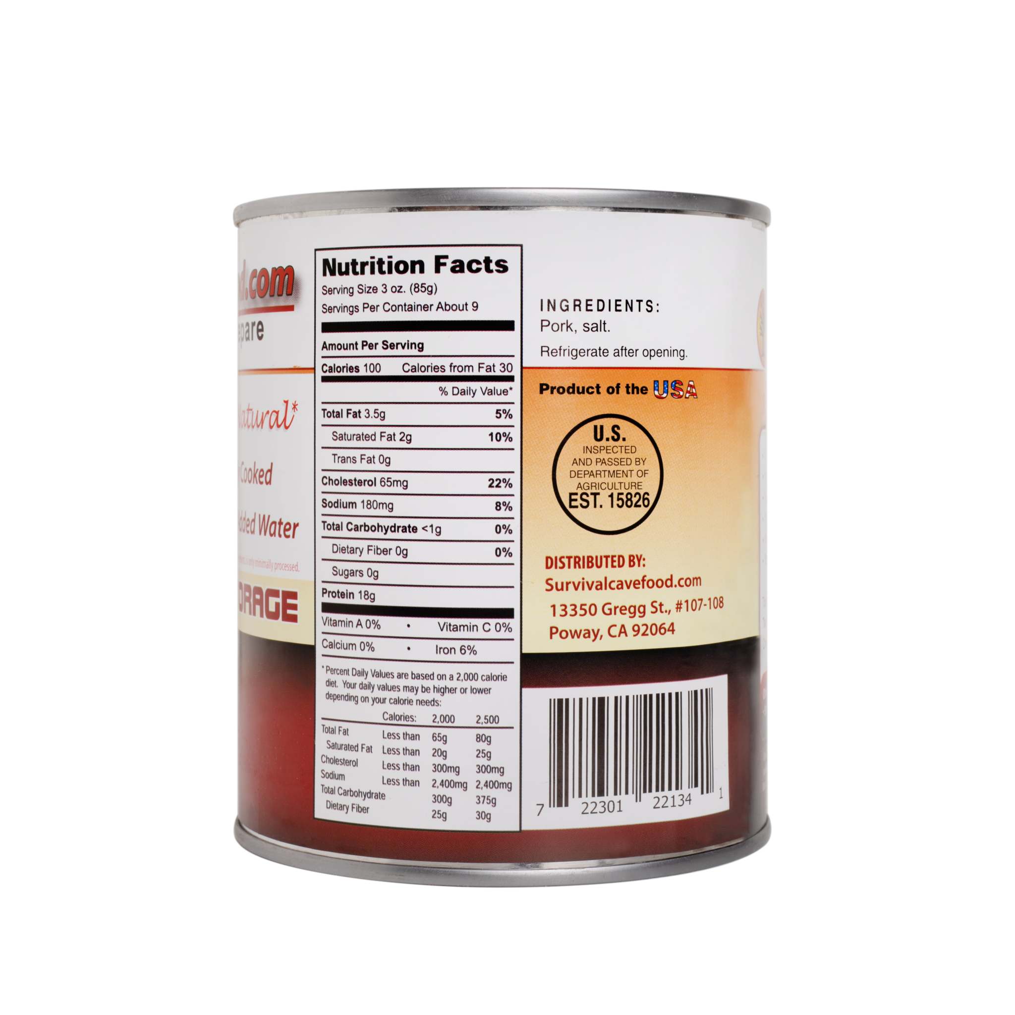 Survival Cave Pork canned meat 12-pack 28 oz cans ready to eat long term food storage
