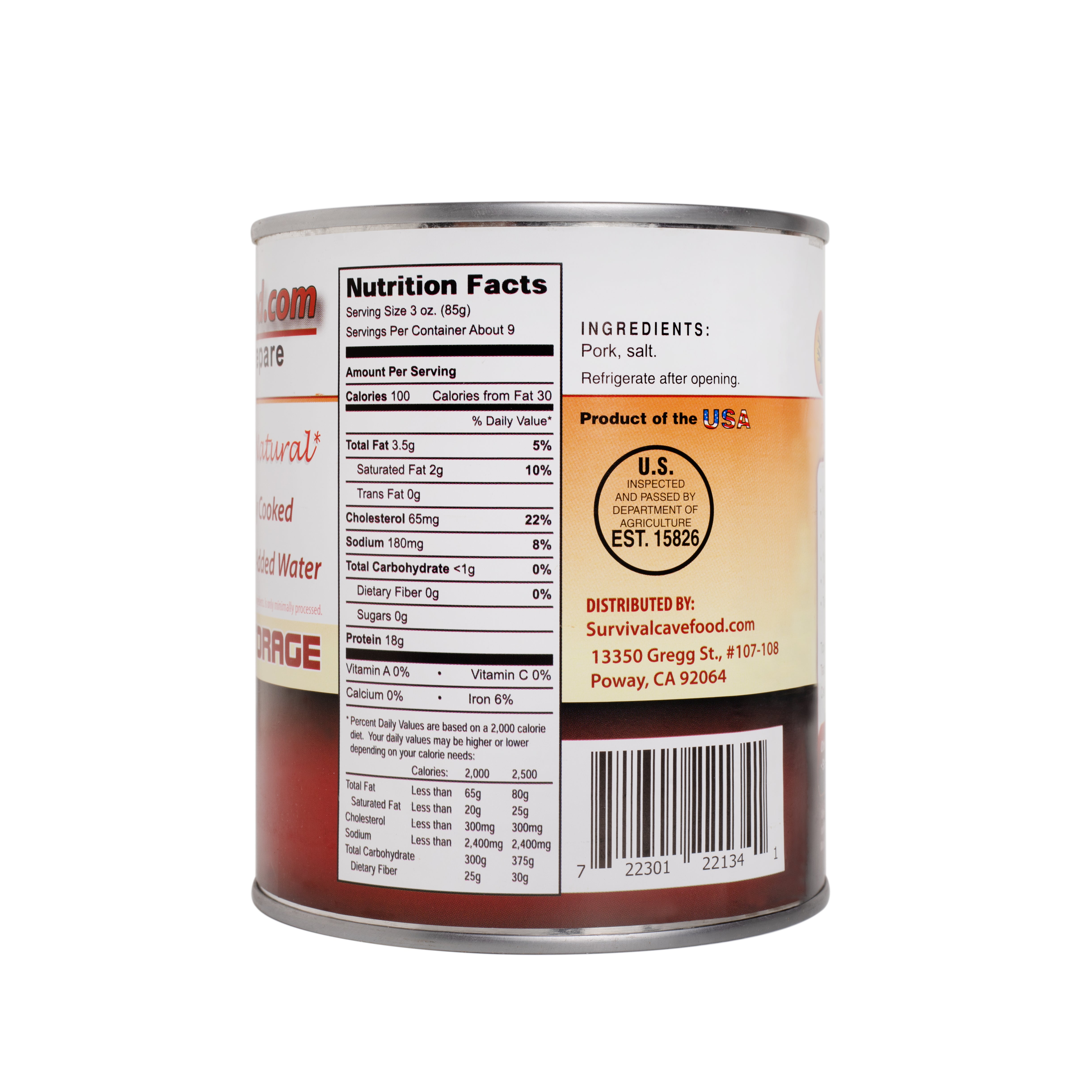 Survival Cave Pork 12 – 28 oz Cans – Ready to Eat Canned Meat