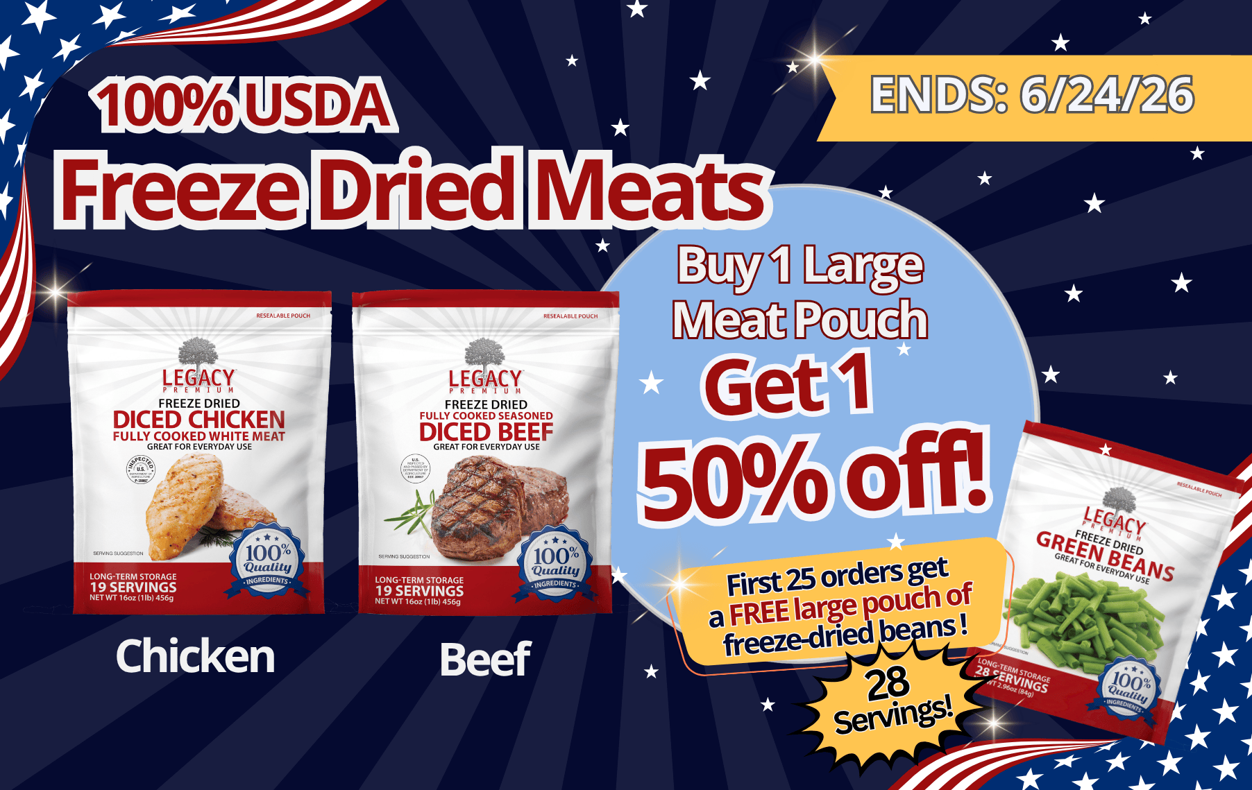 Legacy Food Storage Emergency and Survival Food,Bulk Single Items 100% USDA Freeze Dried Chicken Dices USDA Freeze Dried Chicken - High-Quality Emergency Food Supply