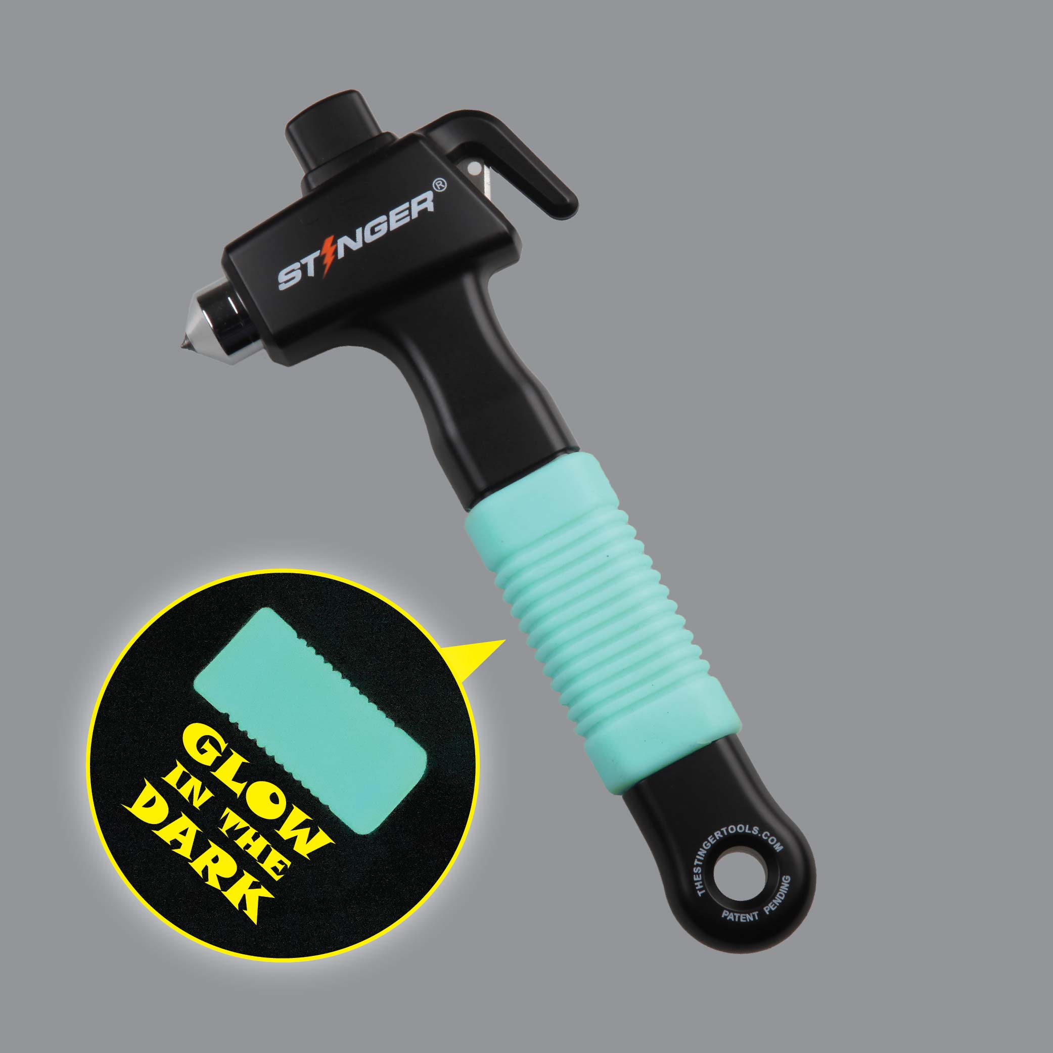 Stinger Super Duty car emergency escape hammer in fluorescent green for breaking windows and cutting seat belts
