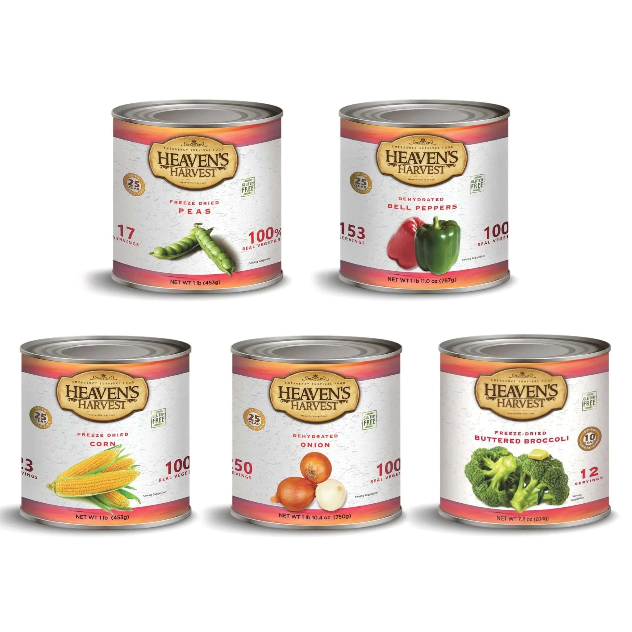 #10 cans vegetable bundle with freeze-dried and dehydrated vegetables, 25-year shelf life, made in USA, gluten-free, no added sugar
