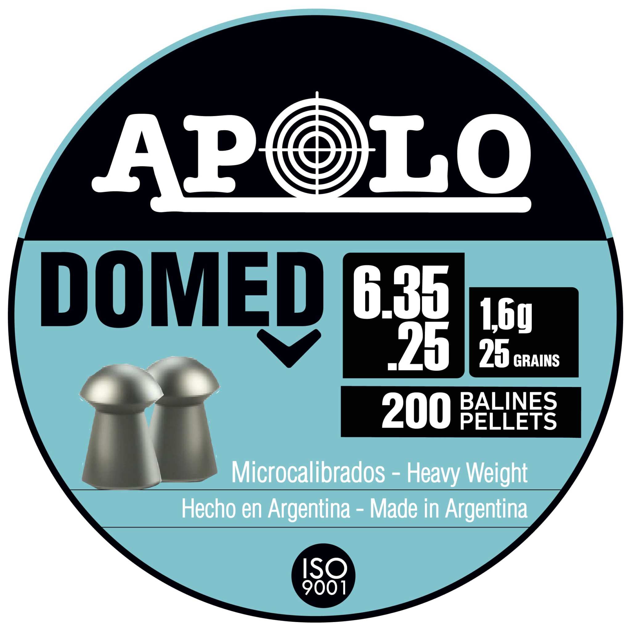 Apolo Domed Airgun Pellets .25 caliber 25gr high-quality lead projectiles for precision shooting