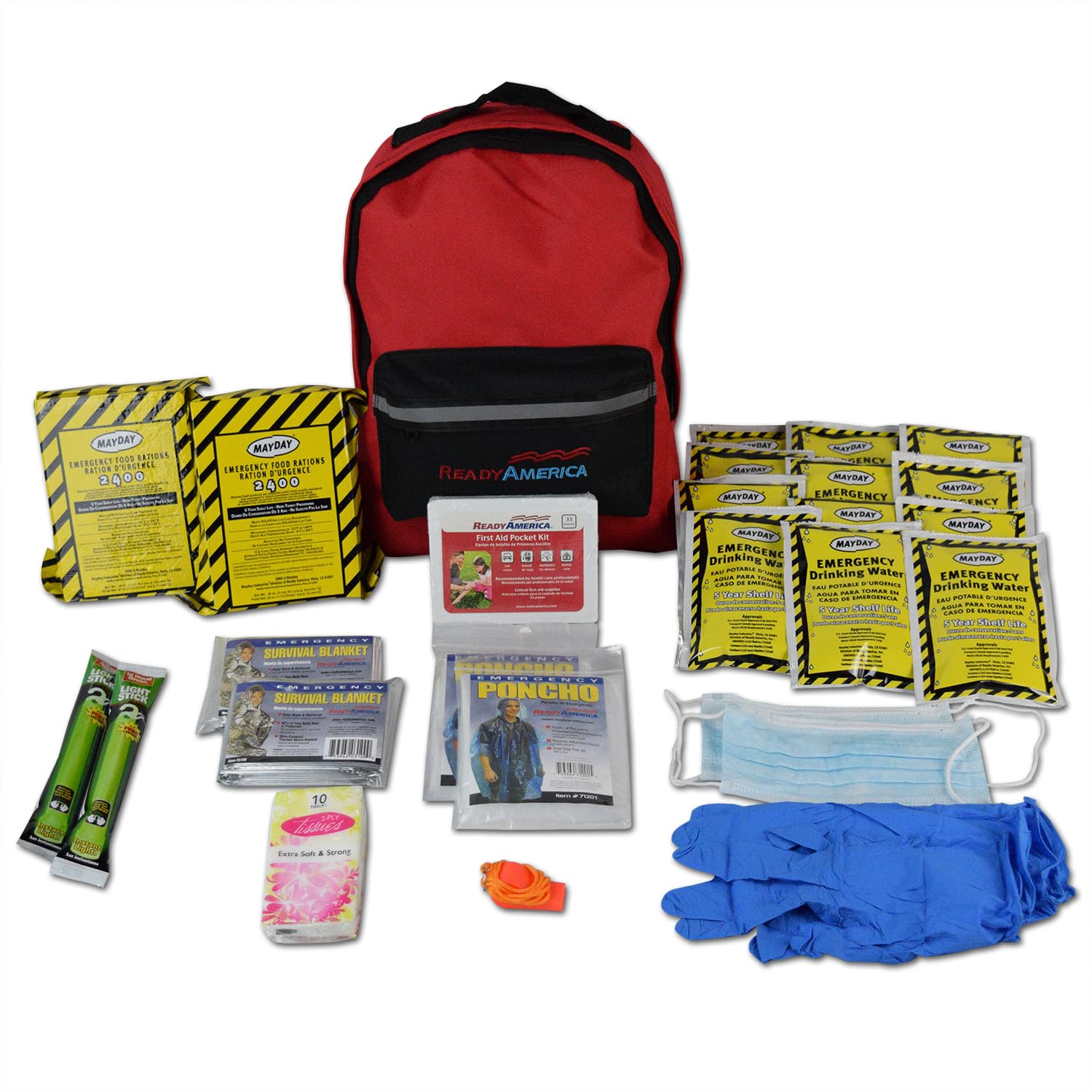 Ready America 70280 72 Hour Emergency Kit 2-Person 3-Day Backpack Includes First Aid Kit Survival Blanket Portable Preparedness Go-Bag for Camping Car Earthquake Travel Hiking and Hunting Red