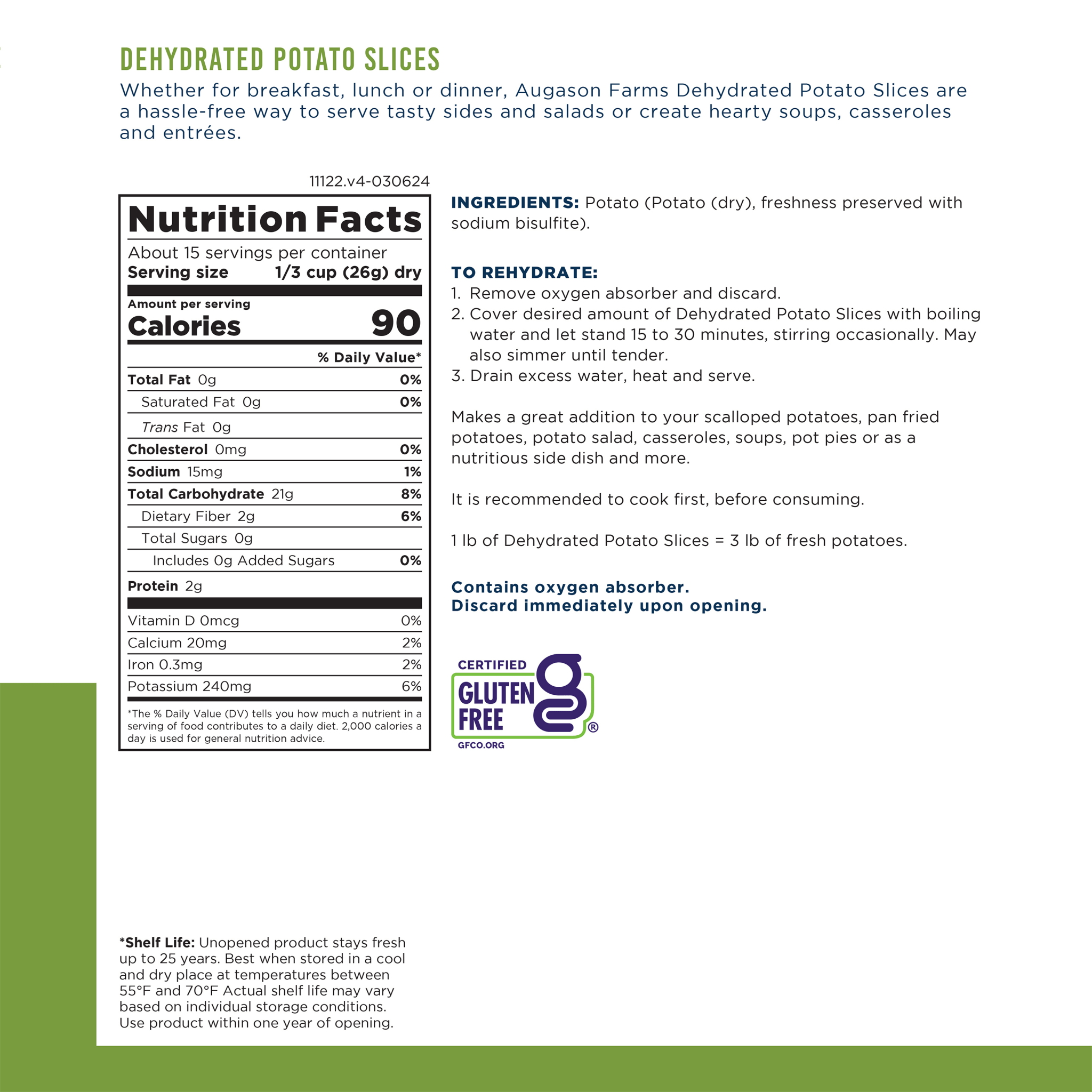 Dehydrated Potato Slices Can, 15 Servings