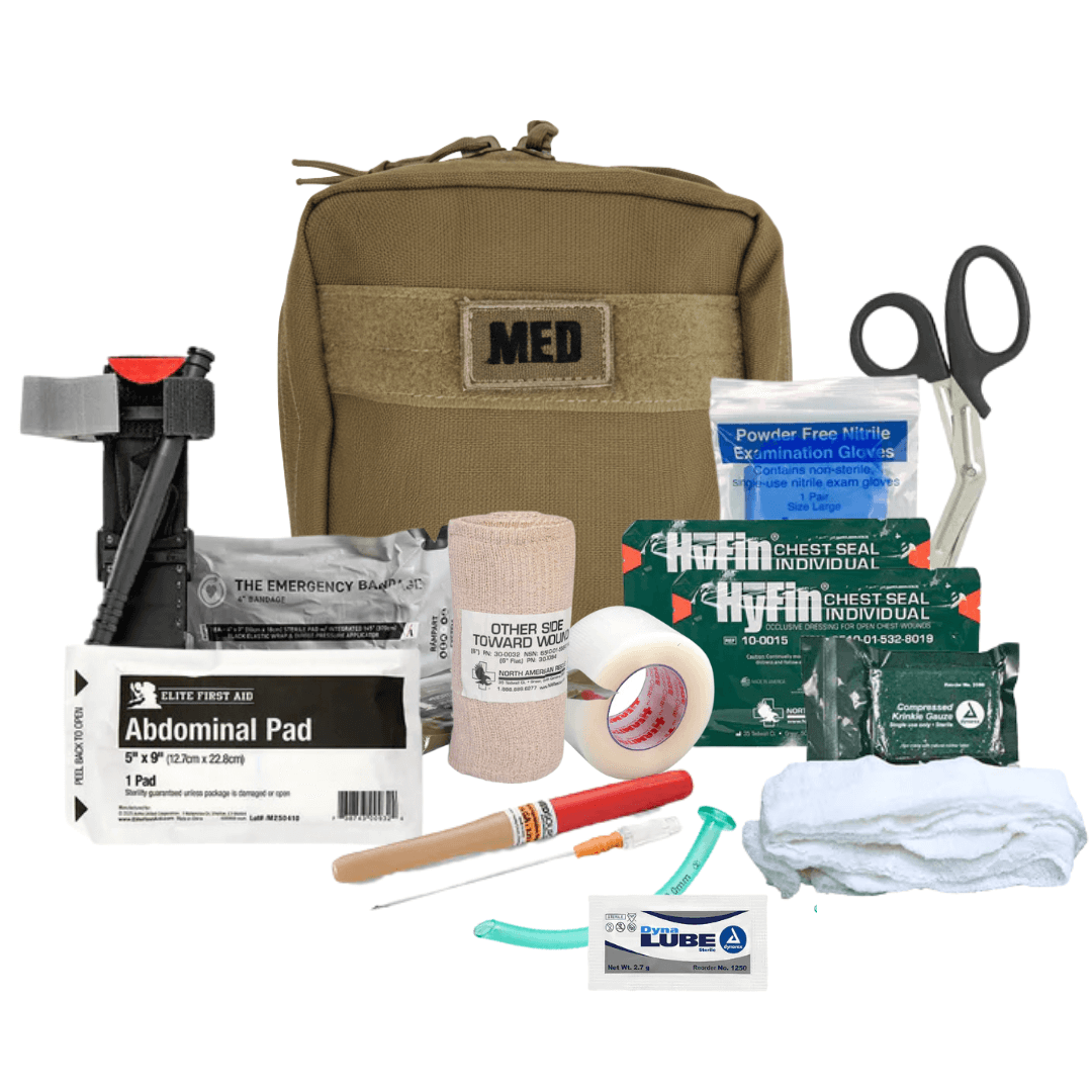 Enhanced IFAK Pro Trauma Kit with tourniquet and chest seals in MOLLE pouch for tactical use
