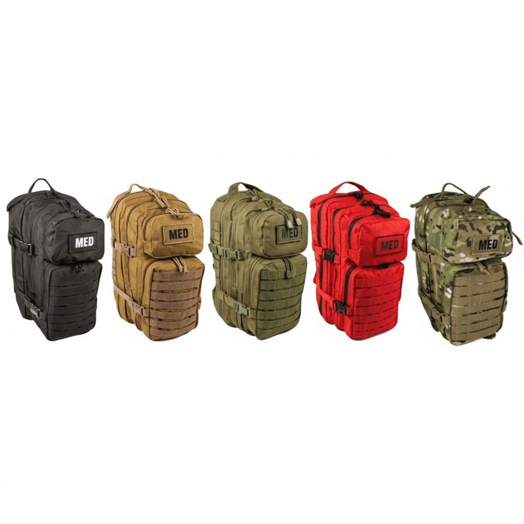General Purpose First Aid Backpack with 70 essential professional supplies in a weather-resistant MOLLE bag for emergency preparedness