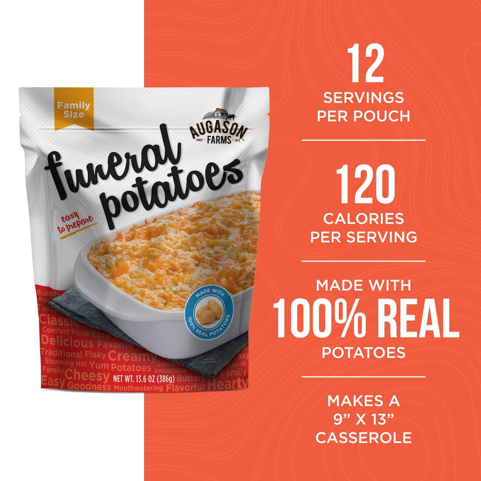 Augason Farms Funeral Potatoes Pouch, Cheesy Potato Casserole, 12 Servings Funeral Potatoes Cheesy Casserole Pouch - 12 Servings