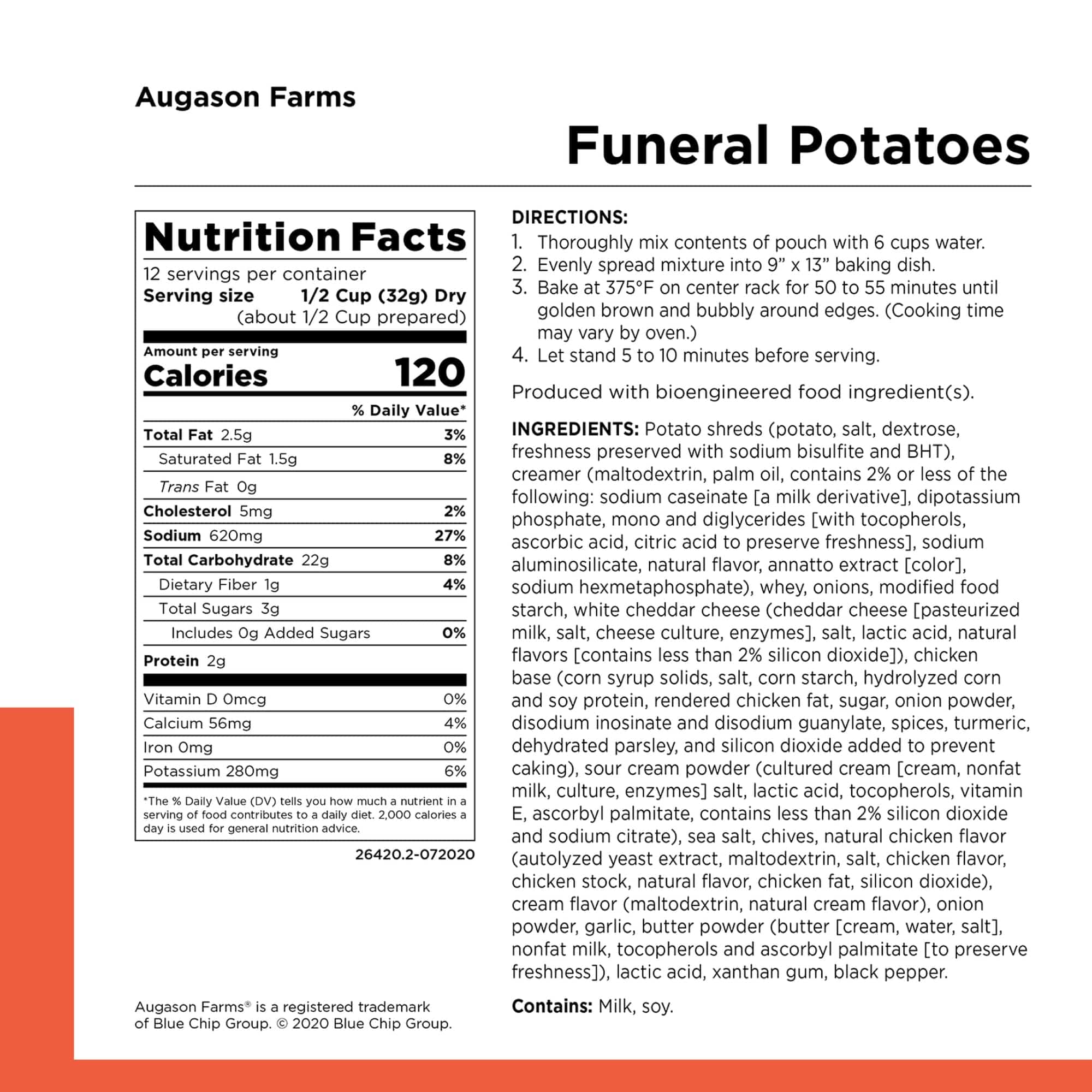 Augason Farms Funeral Potatoes Pouch, Cheesy Potato Casserole, 12 Servings Funeral Potatoes Cheesy Casserole Pouch - 12 Servings