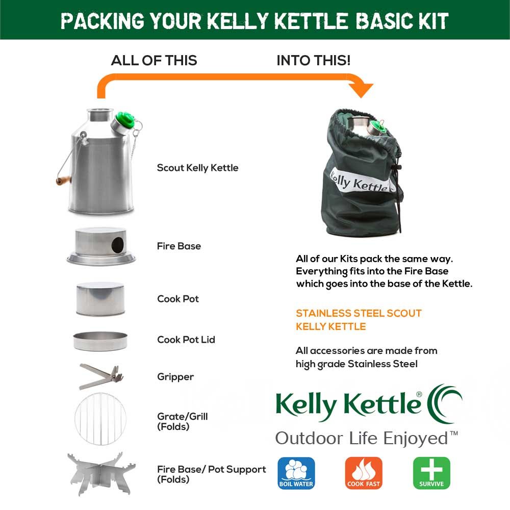 Stainless Steel 'Scout' Kettle (41 fl.oz) - Basic Kit