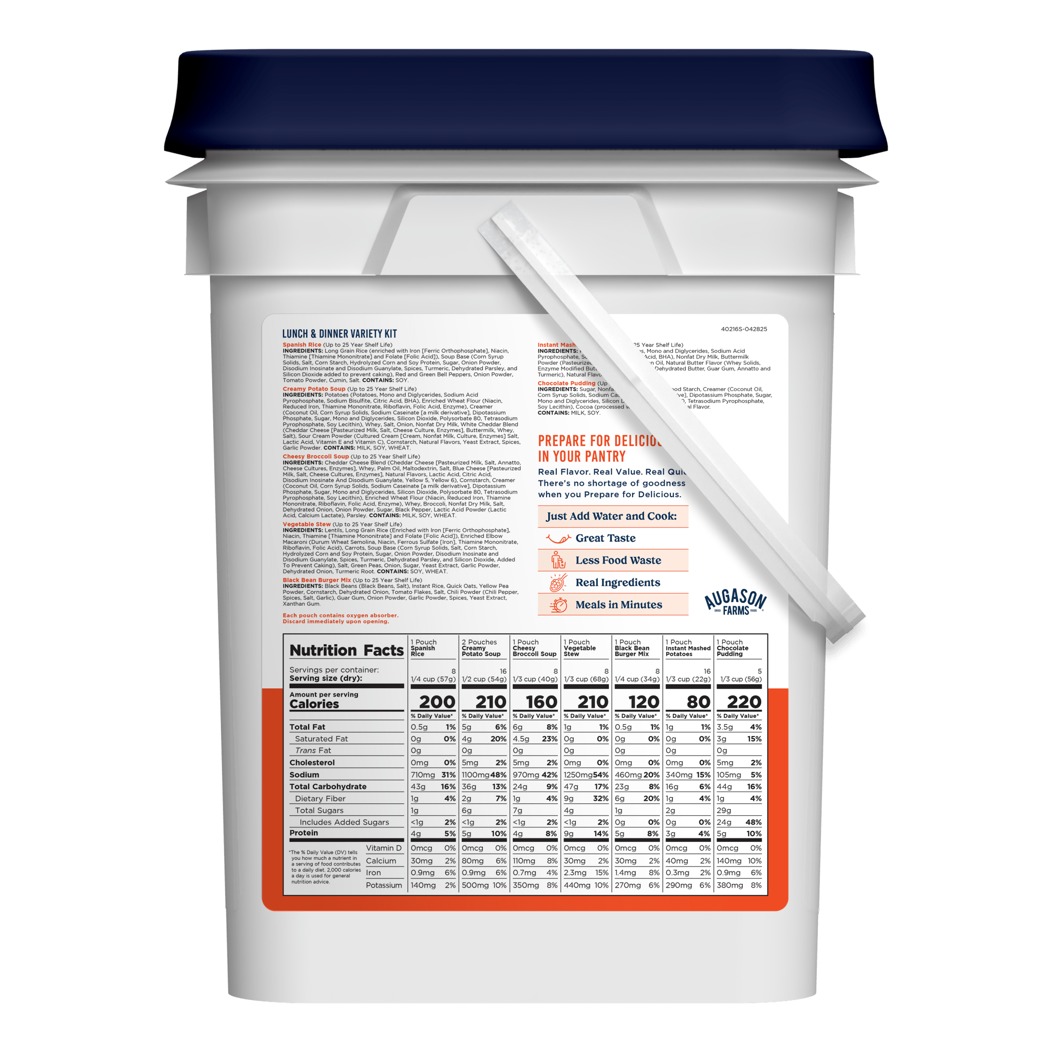 Augason Farms Lunch and Dinner Variety Pail emergency food supply with 12 servings in a large pail