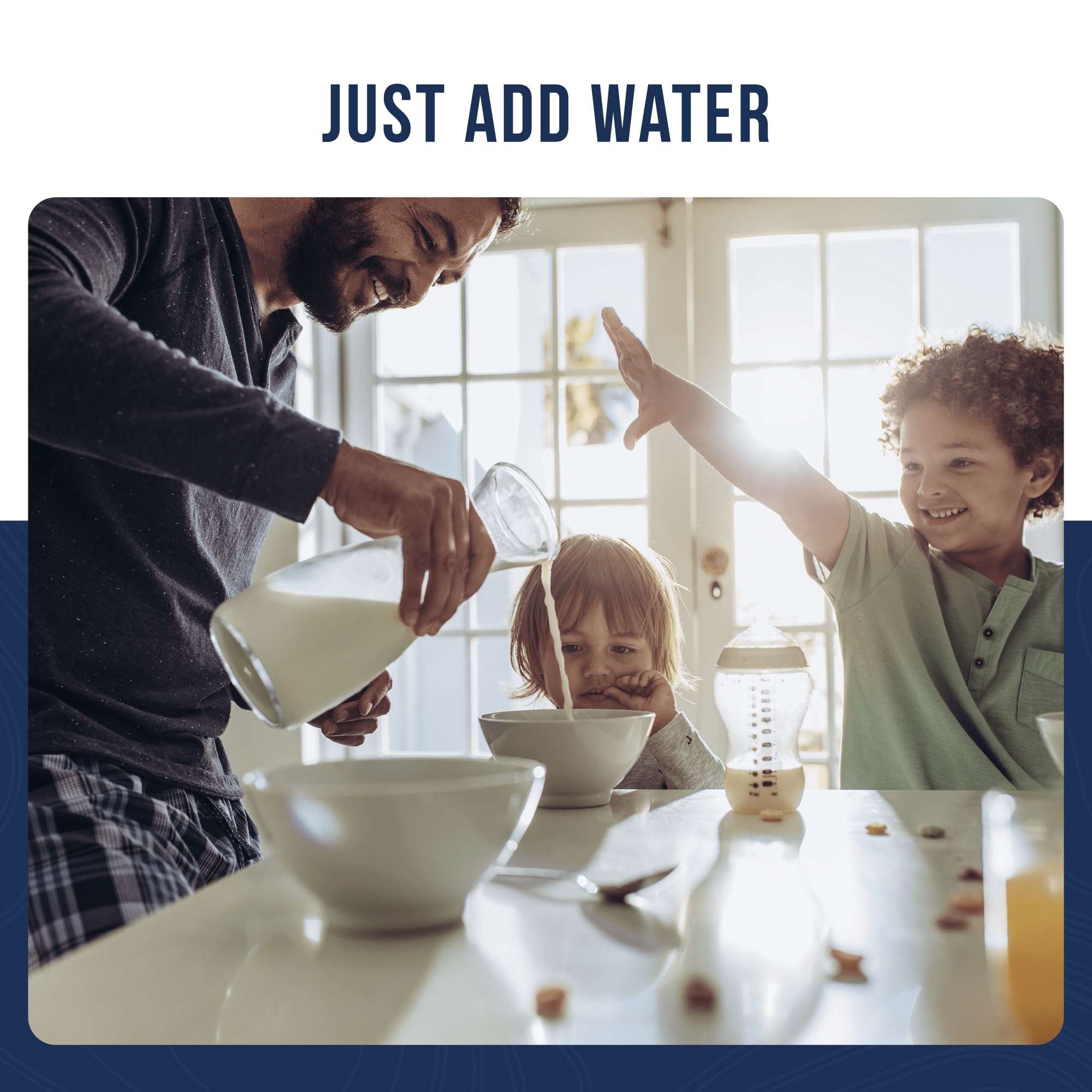 Augason Farms Morning Moo's Milk Alternative can with 93 servings, creamy whey-based, fortified with vitamins A and D, shelf-stable milk substitute.
