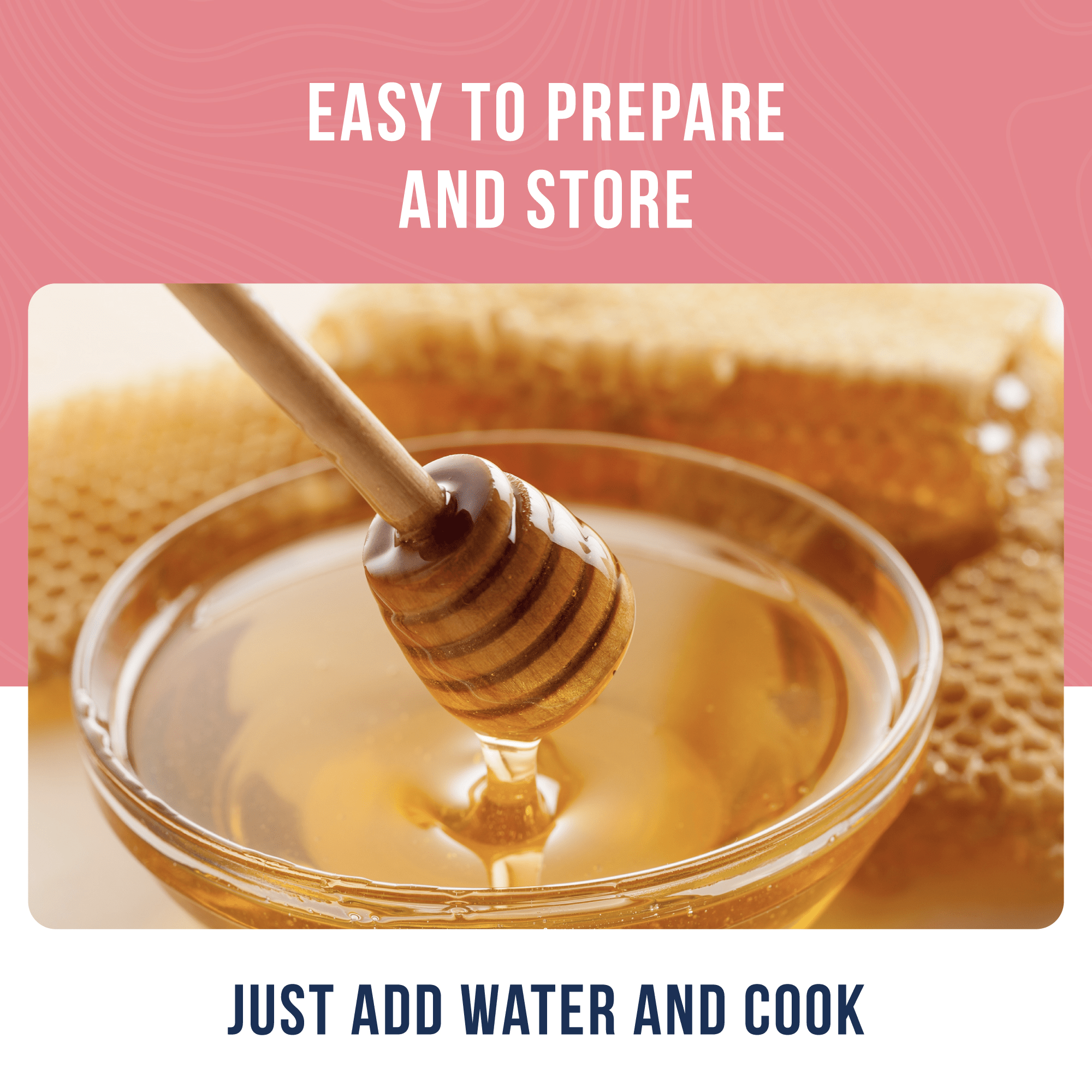 Can of Augason Farm sugar & honey powder blend with serving info and natural honey benefits