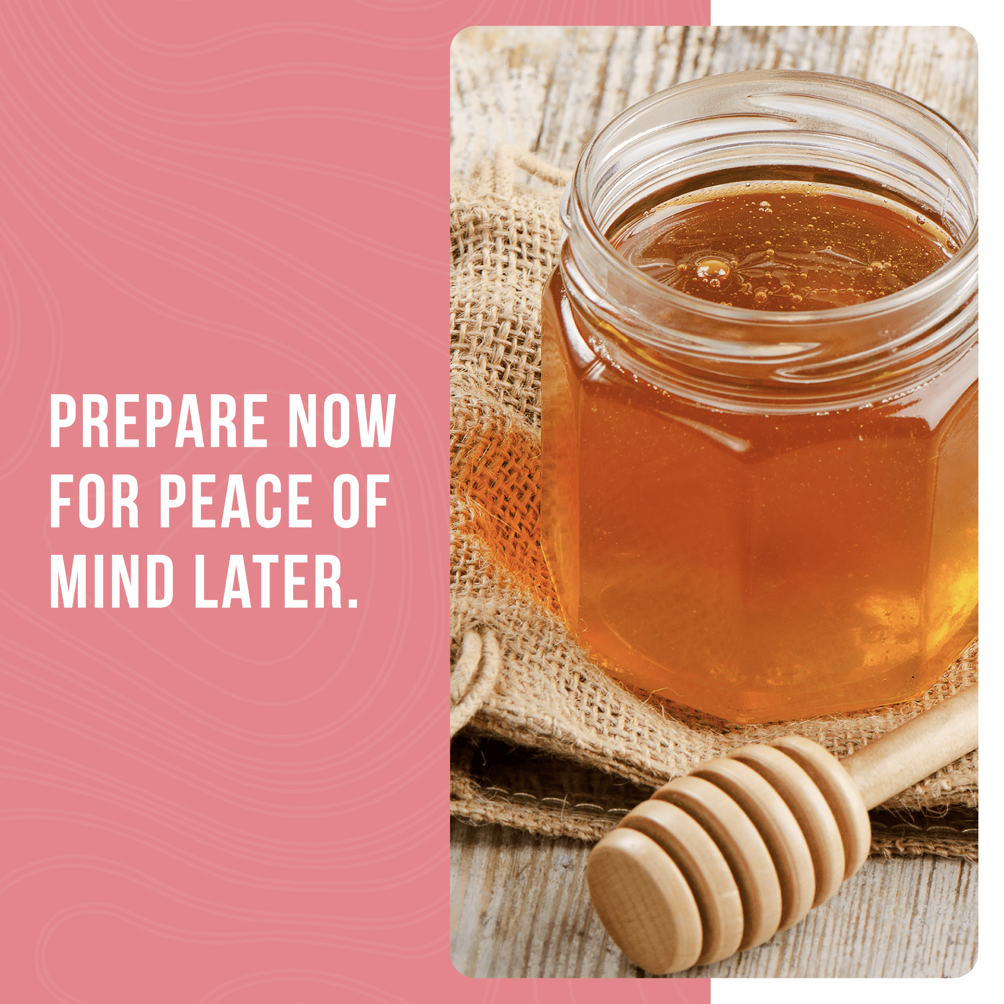 Can of Augason Farm sugar & honey powder blend with serving information and natural honey benefits