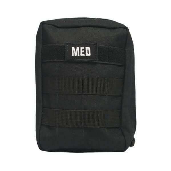 Compact Tactical IFAK pouch with hemorrhage control supplies, including tourniquet and hemostatic gauze, designed for law enforcement and outdoor use