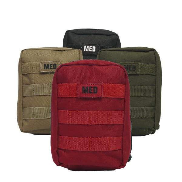 Compact Tactical IFAK with hemorrhage control supplies including tourniquet, hemostatic gauze, and vented chest seal in rugged pouch