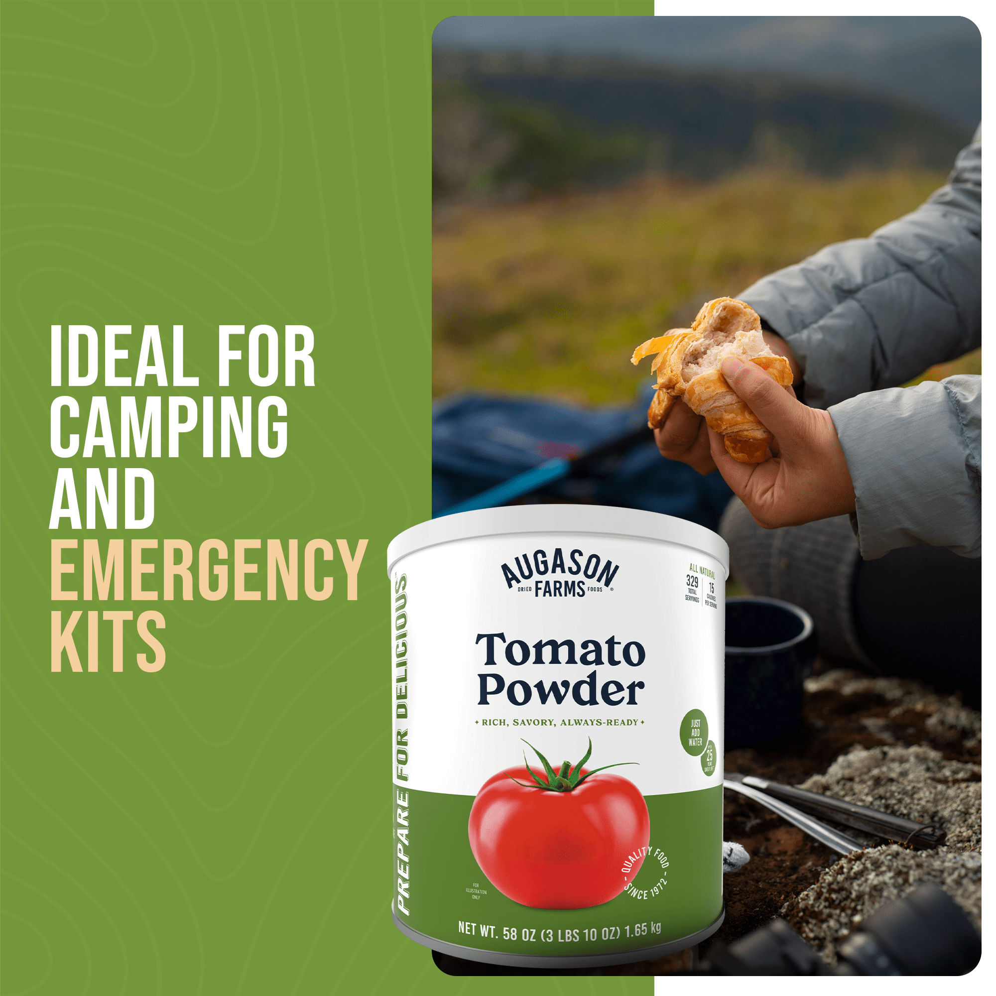 Augason Farms tomato powder can for cooking and emergency food storage